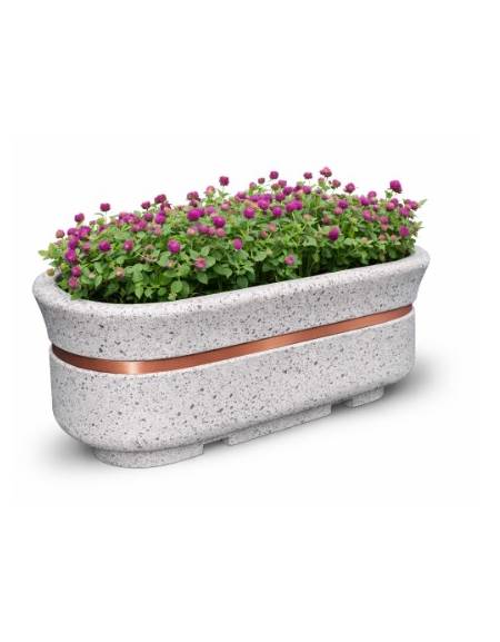 Fioriera ovale in cemento calcestruzzo - colore Grigio pietra - con dispositivo autolivellante universale - cm 200x80x80h
