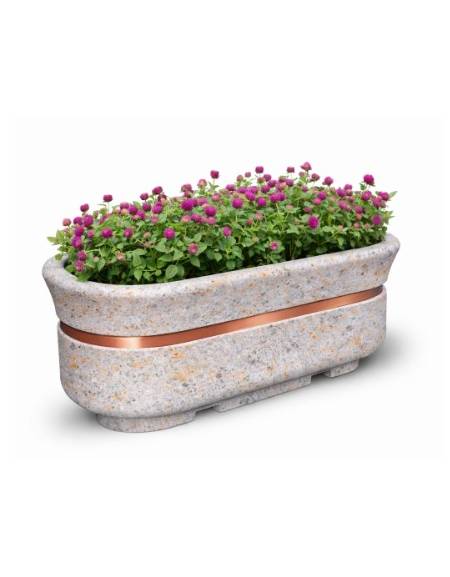 Fioriera ovale in cemento calcestruzzo - colore Grigio travertino - con dispositivo autolivellante universale - cm 200x80x80h