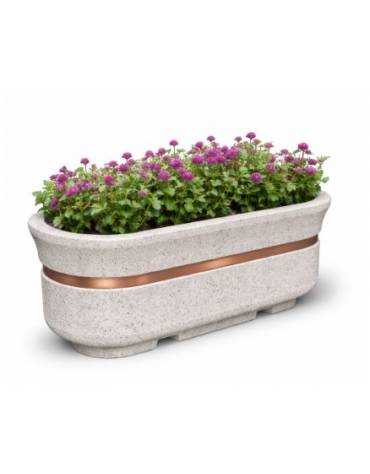 Fioriera ovale in cemento calcestruzzo - colore Bianco sabbiato - dispositivo autolivellante universale - cm 200x80x80h - CAM