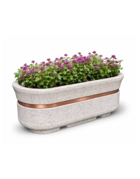 Fioriera ovale in cemento calcestruzzo - colore Bianco sabbiato - con dispositivo autolivellante universale - cm 200x80x80h