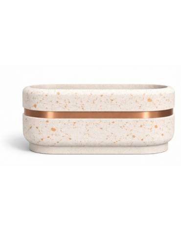 Fioriera ovale in cemento calcestruzzo per esterno - Colore bianco travertino - cm 90x45x45h - Conforme ai CAM