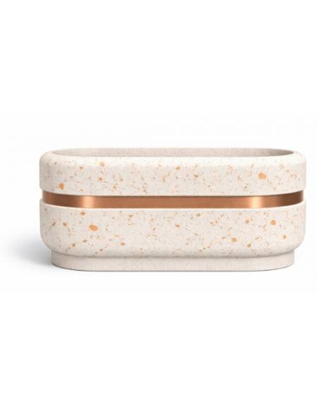 Fioriera ovale in cemento calcestruzzo per esterno - Colore bianco travertino - cm 90x45x45h - Conforme ai CAM