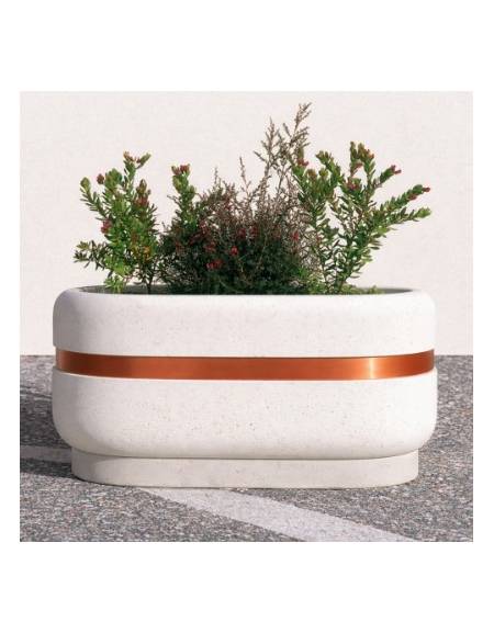 Fioriera ovale in cemento calcestruzzo per esterno - colore Bianco pietra - cm 90x45x45h