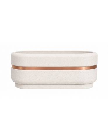 Fioriera ovale per esterno in cemento calcestruzzo colore Bianco pietra - fascia color rame - cm 150x60x50h - Conforme CAM
