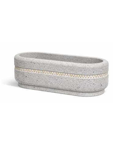 Fioriera ovale per esterno in cemento calcestruzzo colore Grigio pietra - con greca decorativa - cm 150x60x50h - Conforme ai CAM