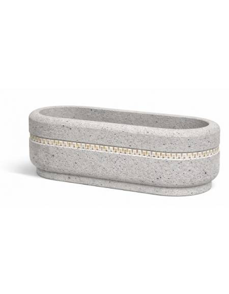 Fioriera ovale per esterno in cemento calcestruzzo colore Grigio pietra - con greca decorativa - cm 150x60x50h - Conforme ai CAM