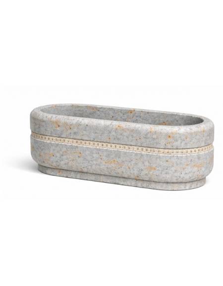 Fioriera ovale in cemento calcestruzzo colore Grigio travertino - con greca decorativa - cm 150x60x50h - Conforme ai CAM