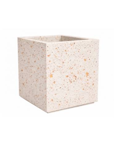 Fioriera quadrata in cemento calcestruzzo per esterno - colore Bianco travertino - con zoccolatura - cm 60x60x70h - CAM