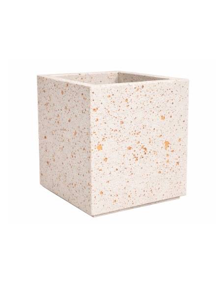 Fioriera quadrata in cemento calcestruzzo per esterno - colore Bianco travertino - con zoccolatura - cm 60x60x70h - CAM