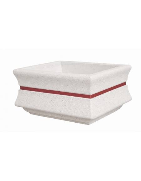 Fioriera quadrata in cemento calcestruzzo per esterno colore Bianco pietra - con fascia color rame - cm 125x125x65h - CAM