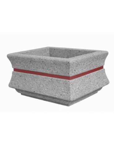 Fioriera quadrata in cemento calcestruzzo per esterno colore Grigio pietra - con fascia color rame - cm 125x125x65h - CAM