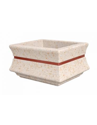 Fioriera quadrata in cemento calcestruzzo per esterno colore bianco travertino - con fascia color rame - cm 125x125x65h - CAM