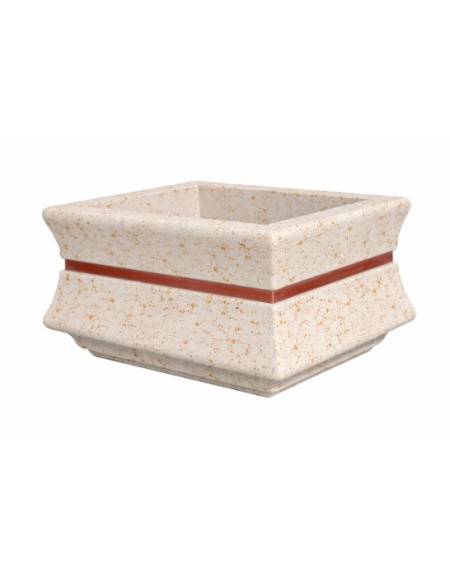 Fioriera quadrata in cemento calcestruzzo per esterno colore bianco travertino - con fascia color rame - cm 125x125x65h - CAM