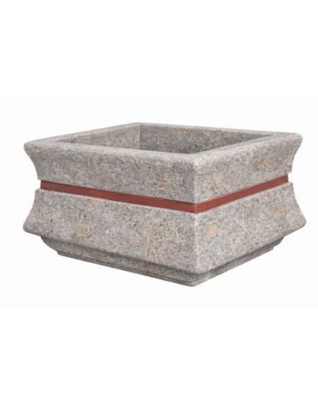 Fioriera quadrata in cemento calcestruzzo per esterno colore Grigio travertino - con fascia color rame - cm 125x125x65h - CAM