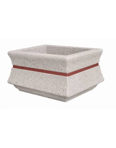 Fioriera quadrata in cemento calcestruzzo per esterno colore Bianco sabbiato - con fascia color rame - cm 125x125x65h