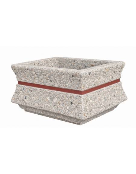 Fioriera quadrata in cemento calcestruzzo per esterno colore Grigio sabbiato - con fascia color rame - cm 125x125x65h - CAM