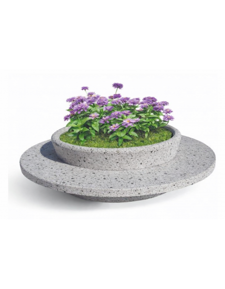 PANCHINA TONDA IN CEMENTO CON FIORIERA CENTRALE - COLORE GRIGIO PIETRA - DIAMETRO ESTERNO CM 240