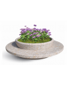 PANCHINA TONDA IN CEMENTO CON FIORIERA CENTRALE - COLORE GRIGIO TRAVERTINO - DIAMETRO ESTERNO CM 240