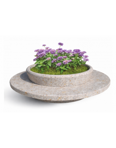 PANCHINA TONDA IN CEMENTO CON FIORIERA CENTRALE - COLORE GRIGIO TRAVERTINO - DIAMETRO ESTERNO CM 240