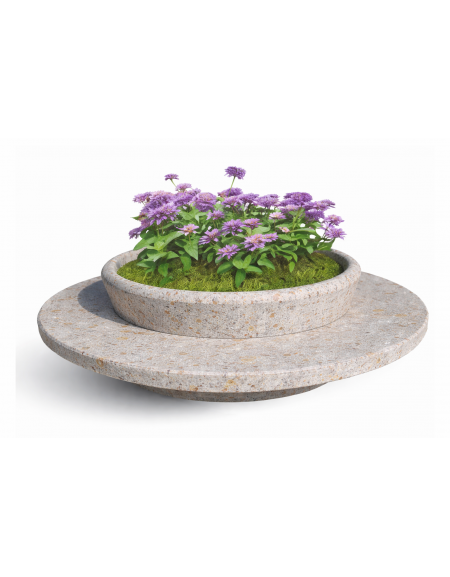 PANCHINA TONDA IN CEMENTO CON FIORIERA CENTRALE - COLORE GRIGIO TRAVERTINO - DIAMETRO ESTERNO CM 240