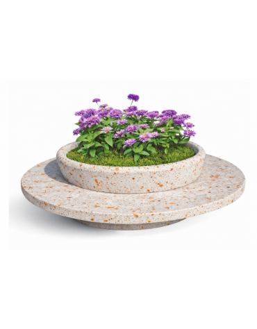 PANCHINA TONDA IN CEMENTO CON FIORIERA CENTRALE - COLORE BIANCO TRAVERTINO  - DIAMETRO ESTERNO CM 240
