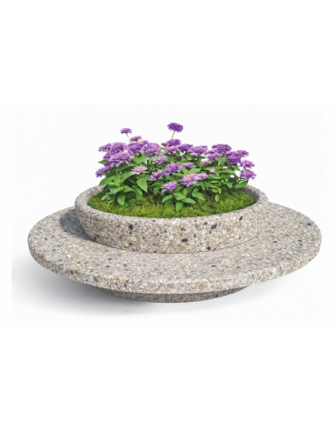 PANCHINA TONDA IN CEMENTO CON FIORIERA CENTRALE - COLORE GRIGIO SABBIATO - DIAMETRO ESTERNO CM 240