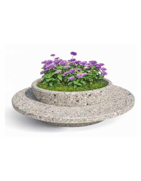 PANCHINA TONDA IN CEMENTO CON FIORIERA CENTRALE - COLORE GRIGIO SABBIATO - DIAMETRO ESTERNO CM 240