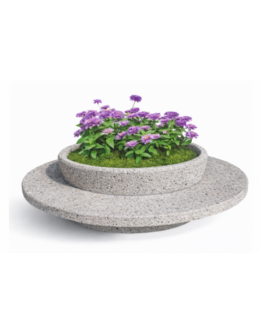PANCHINA TONDA IN CEMENTO CON FIORIERA CENTRALE - COLORE BIANCO SABBIATO - DIAMETRO ESTERNO CM 240