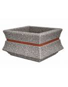 Fioriera quadrata in cemento calcestruzzo per esterno con fascia color rame - Colore grigio pietra - cm 60x60x65h