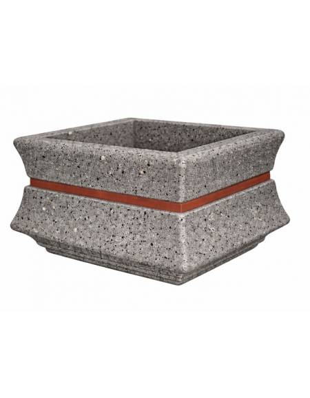 Fioriera quadrata in cemento calcestruzzo per esterno con fascia color rame - Colore grigio pietra - cm 60x60x65h