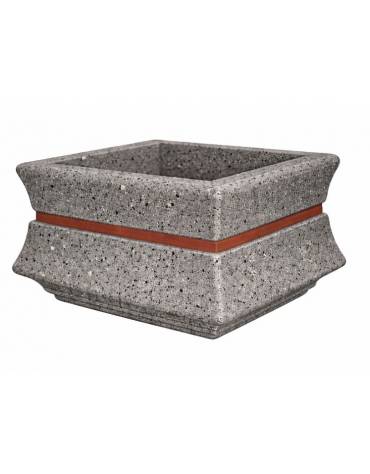 Fioriera quadrata in cemento calcestruzzo colore Grigio pietra per esterno - con fascia color rame - cm 90x90x65h - CAM