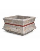 Fioriera quadrata in cemento calcestruzzo colore Grigio travertino per esterno - con fascia color rame - cm 90x90x65h - CAM