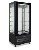 Vetrina Pasticceria ventilata no frost +2°/+8°C con 4 lati in vetro - colore nero - 1 porta - capacità 450 Lt - cm 85x65x195h