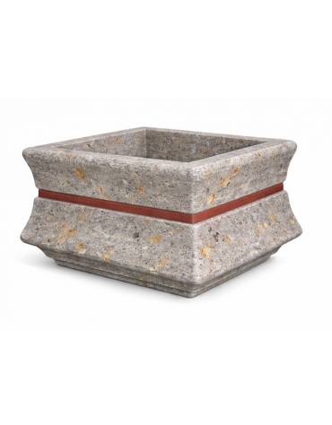 Fioriera quadrata in cemento calcestruzzo per esterno con fascia color rame - Colore grigio travertino - cm 60x60x65h