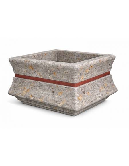 Fioriera quadrata in cemento calcestruzzo per esterno con fascia color rame - Colore grigio travertino - cm 60x60x65h