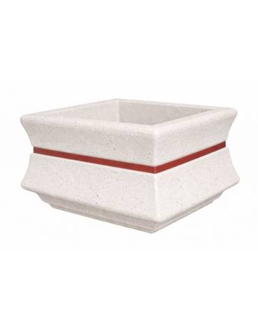 Fioriera quadrata in cemento calcestruzzo per esterno con fascia color rame - Colore bianco pietra - cm 60x60x65h
