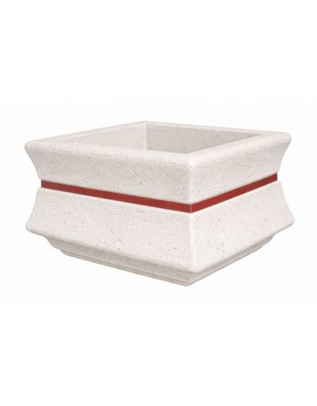 Fioriera quadrata in cemento calcestruzzo per esterno con fascia color rame - Colore bianco pietra - cm 60x60x65h