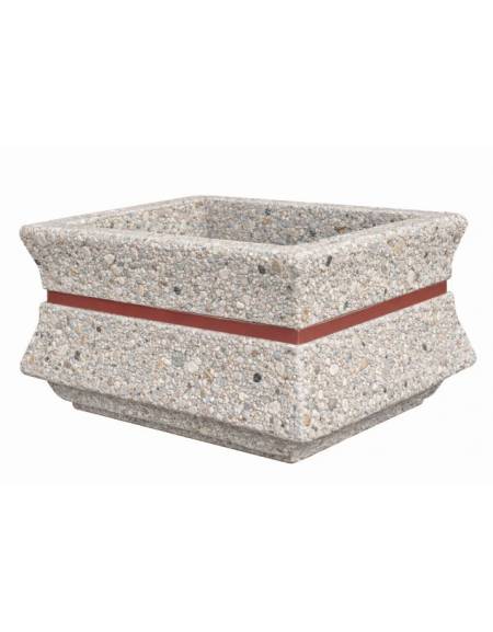 Fioriera quadrata in cemento calcestruzzo per esterno con fascia color rame - Colore grigio sabbiato - cm 60x60x65h