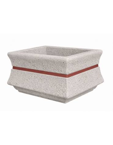 Fioriera quadrata in cemento calcestruzzo per esterno con fascia color rame - Colore bianco sabbiato - cm 60x60x65h