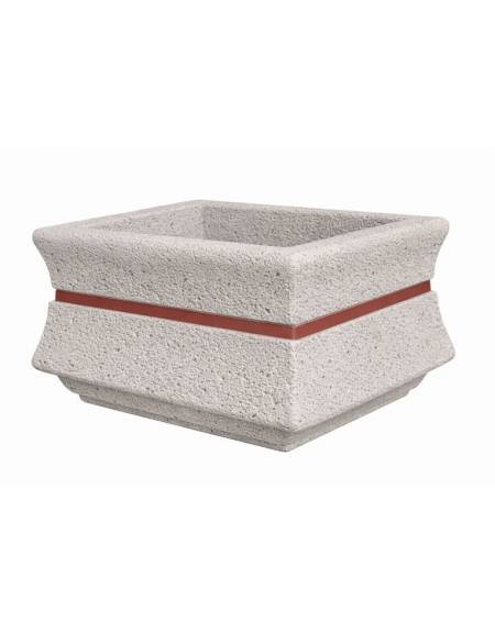 Fioriera quadrata in cemento calcestruzzo colore Bianco sabbiato per esterno - con fascia color rame - cm 90x90x65h - CAM