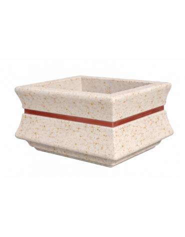 Fioriera quadrata in cemento calcestruzzo colore Bianco travertino per esterno - con fascia color rame - cm 90x90x65h - CAM
