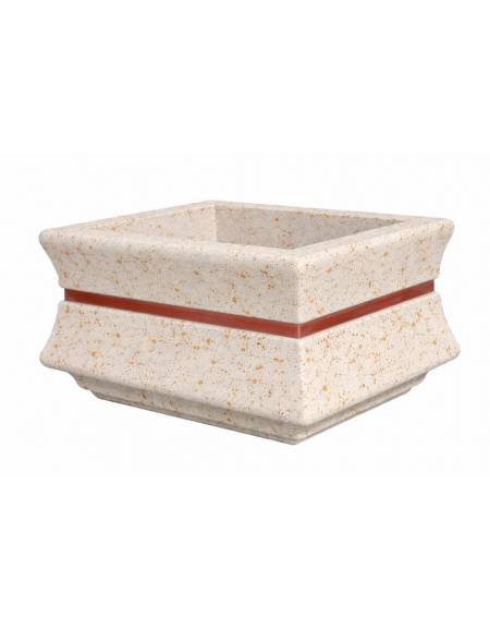 Fioriera quadrata in cemento calcestruzzo per esterno con fascia color rame - Colore bianco travertino - cm 60x60x65h