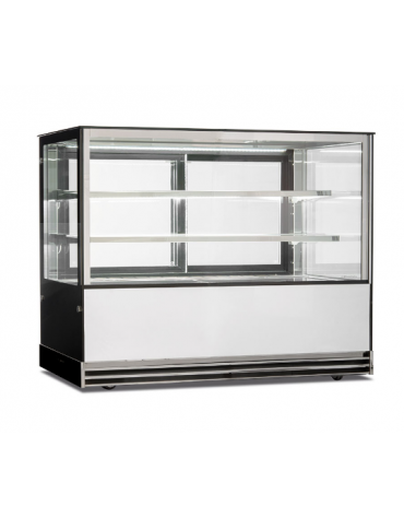 Espositore vetrina refrigerata pasticceria con basamento inox -N°2 Ripiani- Refrigerazione ventilata +2/+10°C - cm 150x74x120h