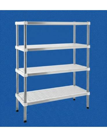 Scaffale per stagionatura formaggi con montanti in acciaio inox e 4 ripiani microforati in polietilene - cm 60x40x160h
