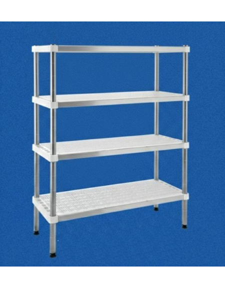 Scaffale per stagionatura formaggi con montanti in acciaio inox e 4 ripiani microforati in polietilene - cm 100x40x200h