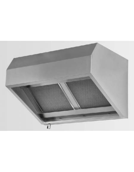 Cappa snack professionale a parete inox AISI 430 ecologica a Carboni attivi con motore elettoaspiratore cm 220x90x60h