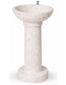 FONTANA IN CALCESTRUZZO CEMENTO COLORE BIANCO TRAVERTINO - CON RUBINETTO TEMPORIZZATO - cm Ø52x92h - Conforme ai CAM