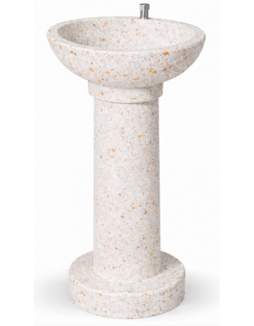 FONTANA IN CALCESTRUZZO CEMENTO COLORE BIANCO TRAVERTINO - CON RUBINETTO TEMPORIZZATO - cm Ø52x92h - Conforme ai CAM