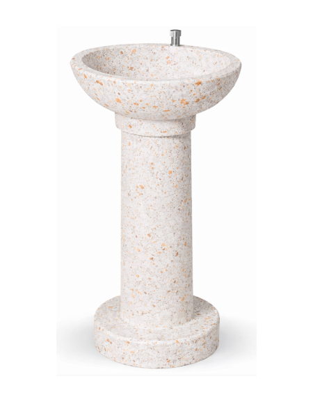 FONTANA IN CALCESTRUZZO CEMENTO COLORE BIANCO TRAVERTINO - CON RUBINETTO TEMPORIZZATO - cm Ø52x92h - Conforme ai CAM