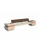 Panchina con 2 fioriere laterali e seduta liscia in cemento - colore Grigio sabbiato - con schienale in legno - cm 310x60x85h